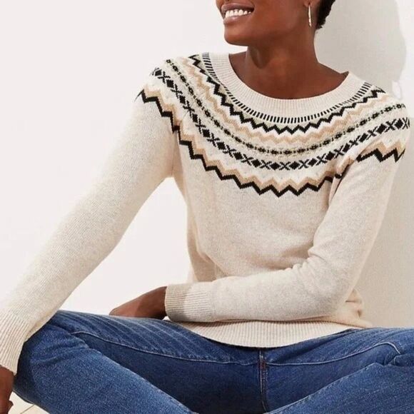 NWT LOFT  Textured Fair Isle Sweater, XL, Viscose/Nylon/Wool - Picture 1 of 10